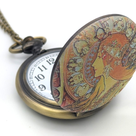 Zodiac Woman Pendant Watch NEW Necklace Art Nouveau Medieval Pocket Astrology - Picture 7 of 9
